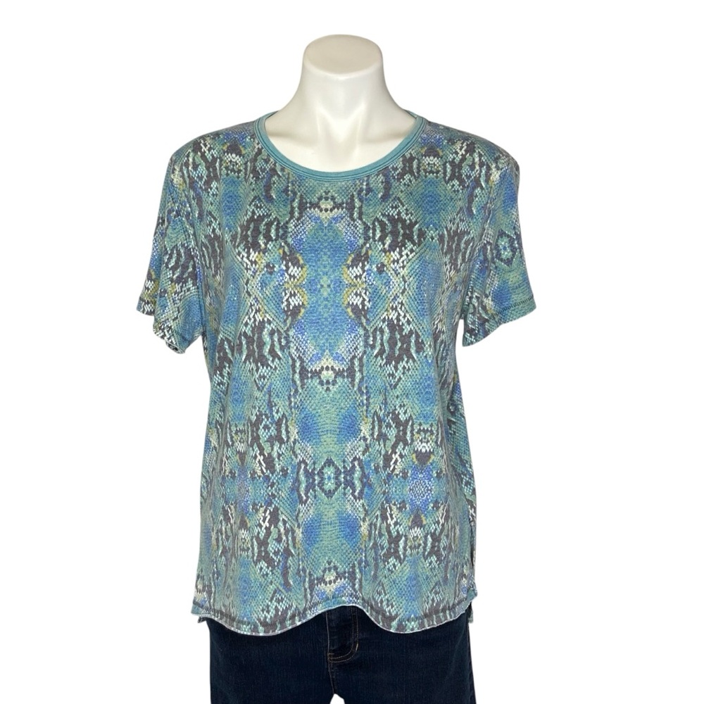 WE THE FREE Snakeskin Tee Short Sleeve High Low Animal Print Blue Small